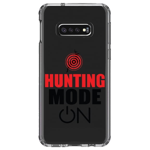 DistinctInk Clear Shockproof Hybrid Case for Samsung Galaxy S10e (5.8" Screen) - TPU Bumper Acrylic Back Tempered Glass Screen Protector - Hunting Mode - ON