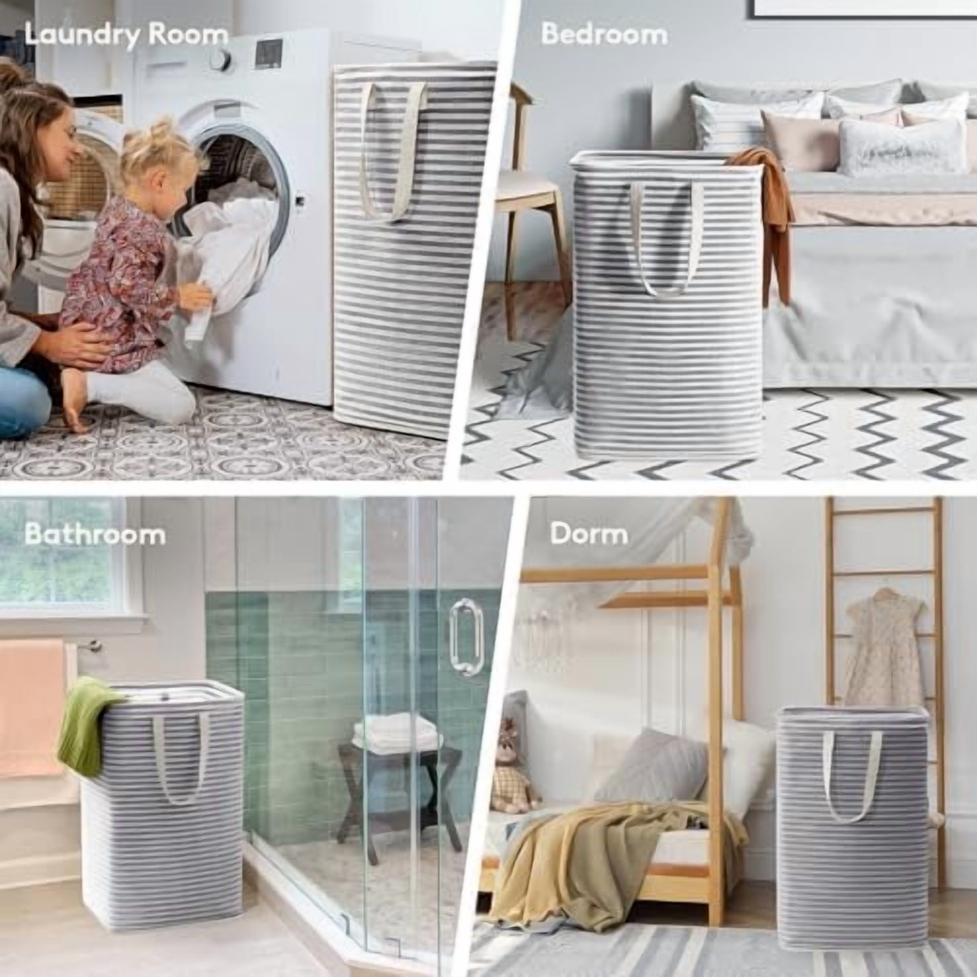 3 Pack Laundry Hamper Large Collapsible Laundry Baskets, Freestanding Waterproof Clothes Hamper with Easy Carry Handles in Laundry Room Bedroom Bathroom College Dorm, Black, 3 x 80L Black,3 x 80L