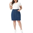 thumbnail image 2 of Agnes Orinda Women's Plus Size Denim Pencil Skirts High Waist Work Casual Summer Midi Jean Skirt with Pockets 1X Blue, 2 of 7