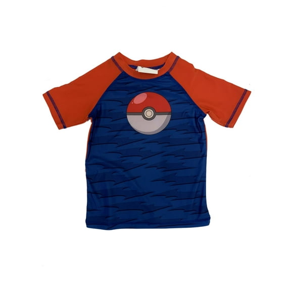 Pokemon Boys Blue & Red Rash Guard Swim Shirt