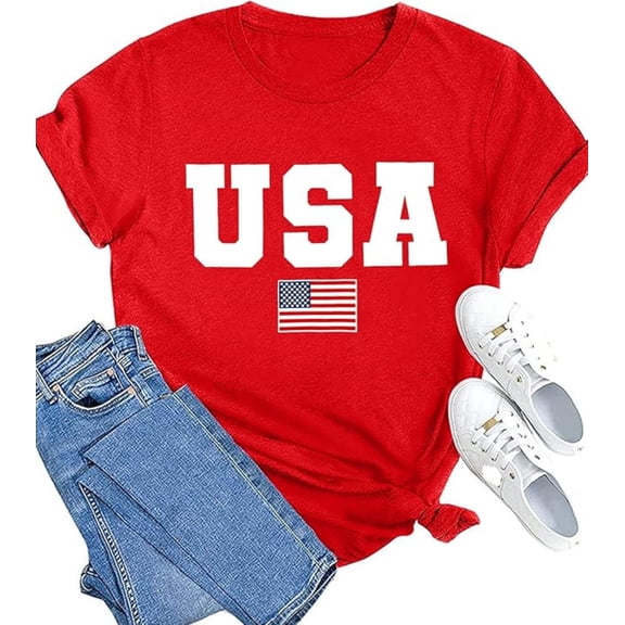 American Flag Shirts for Women 4th of July T-Shirt USA Print Patriotic Shirt Stars and Stripes Freedom Graphic Tees Medium