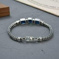 thumbnail image 5 of K-KED Real 925 Sterling Silver Bracelet For Men Square Blue Chalcedony Link 7.87inchL, 5 of 7