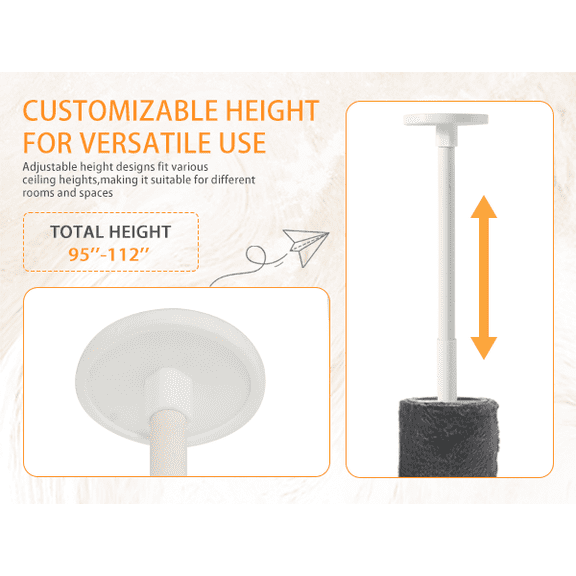Floor-to-Ceiling Cat Tree, Adjustable 98–110, 5-Tier Tower with Hammock, Sisal Posts & Toys for Large Cats