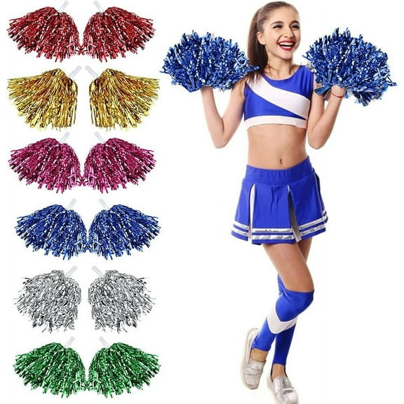 LINLIN 12 Pcs Cheerleading Pom Poms Plastic Cheerleader Pompoms Premium Metallic Pom Poms Set Cheering Hand Flowers Handle Dance Pom Poms Cheering Squad Pompoms for Football Basketball Cheers