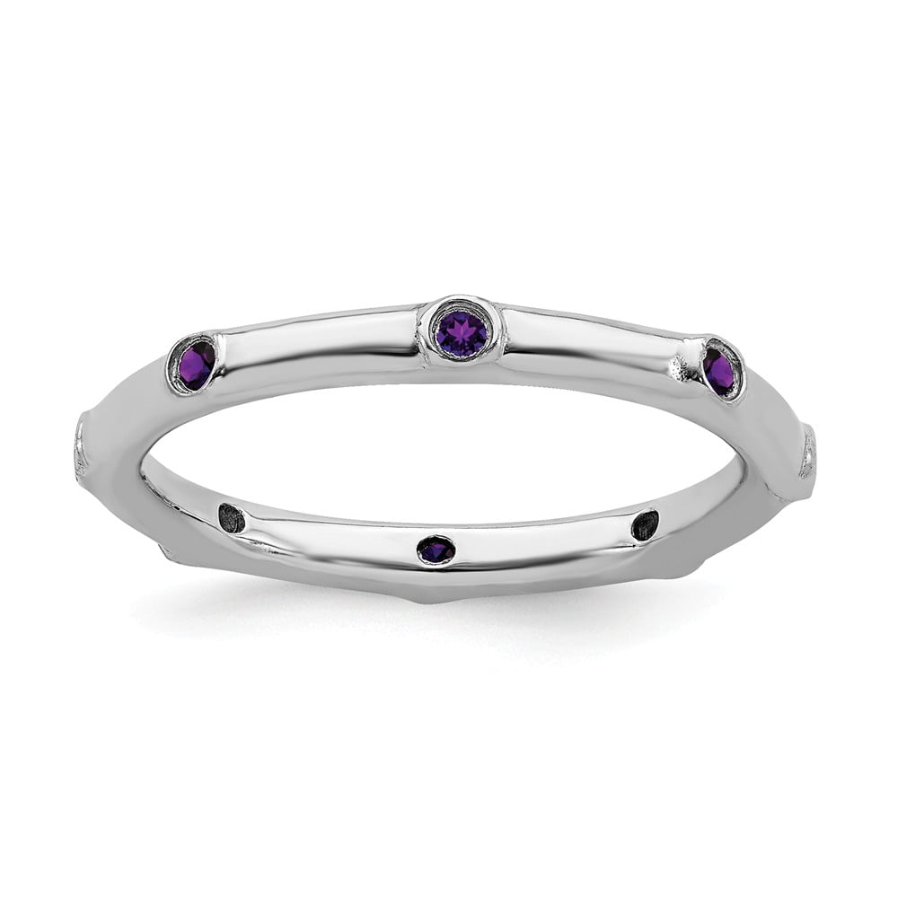 Sterling Silver Stackable Expressions Polished Amethyst Flower Ring