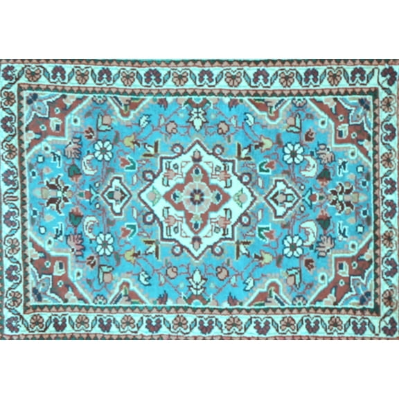 Ahgly Company Indoor Rectangle Medallion Light Blue Traditional Area Rugs, 2' x 3'
