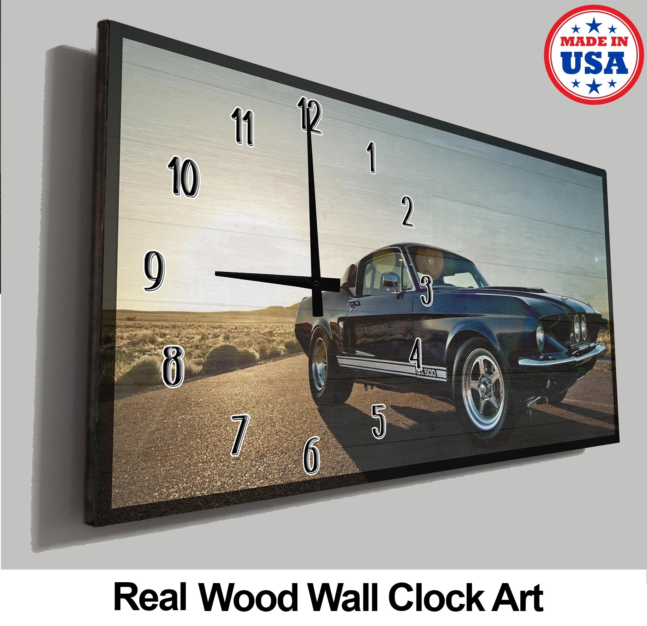 Classic Car Wall Clock Sunshine And Open Road Black Fast Old Sports Car