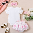 thumbnail image 4 of kpoplk Baby Girl Clothes Infant Jumpsuit Letter Romper Tiered Ruffle Daisy Skirt Bodysuit Newborn Outfit with Headband Size 9-12 Months,White, 4 of 8