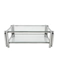 thumbnail image 4 of Modern Stainless Steel Coffee Table Set (Set of 3), Double-Layer Clear Tempered Glass Table Top, Coffee Table & Two End Side Table 3-Pieces Sets for Living Room Home Office, Silver04706, 4 of 7