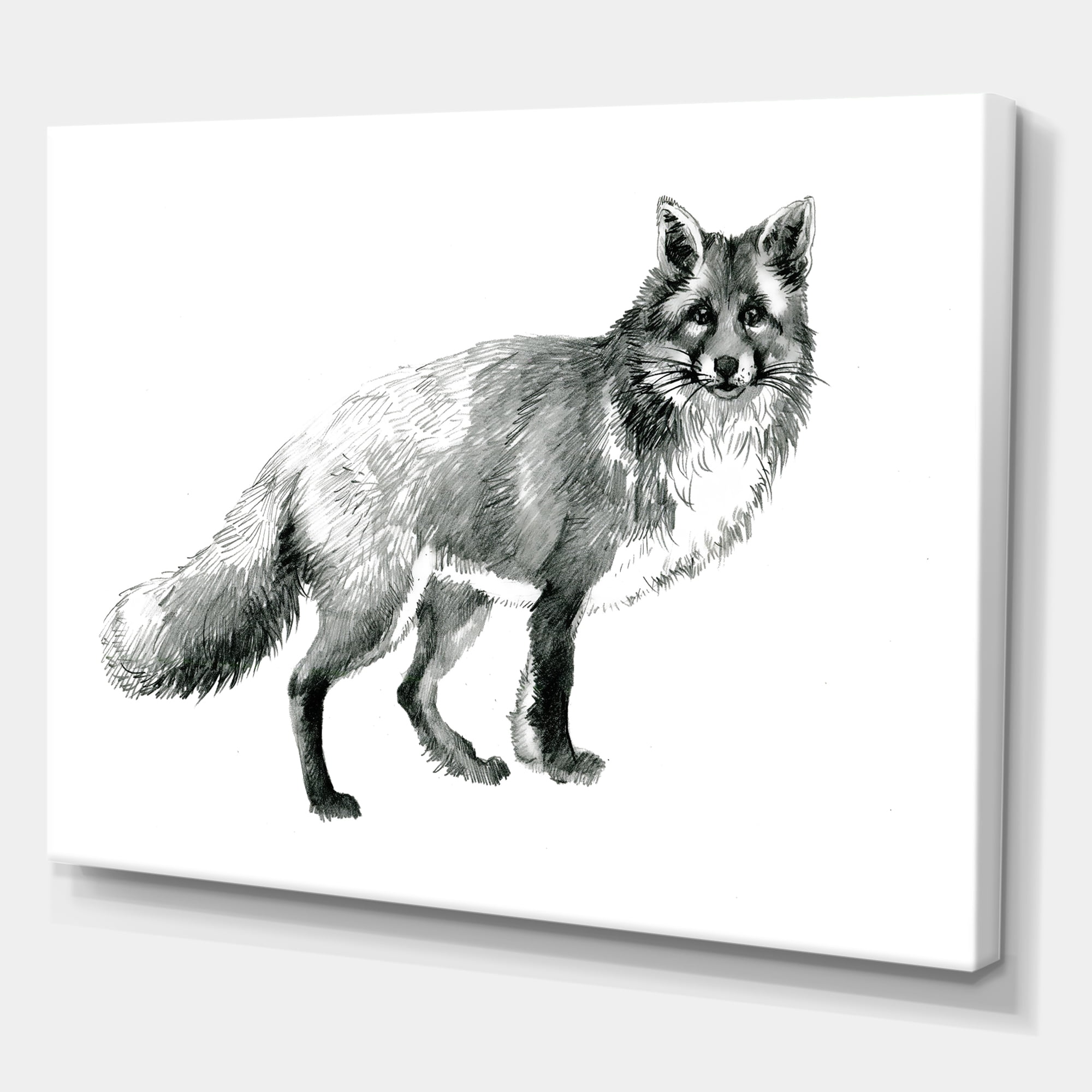 Designart ' Black and White Portrait Fox ' Farmhouse Canvas Wall Art Print