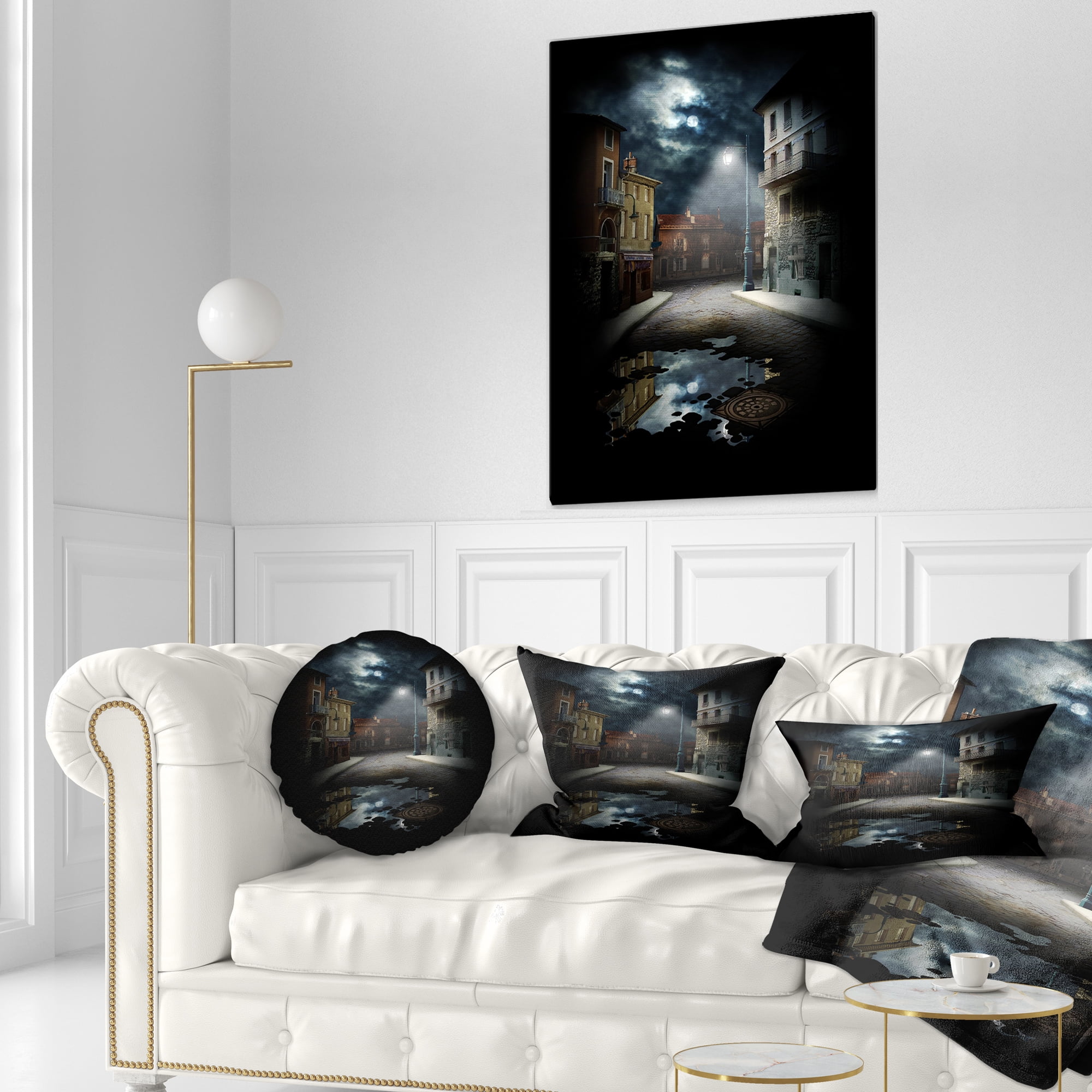 Designart Night Street Collage - Landscape Printed Throw Pillow - 12x20