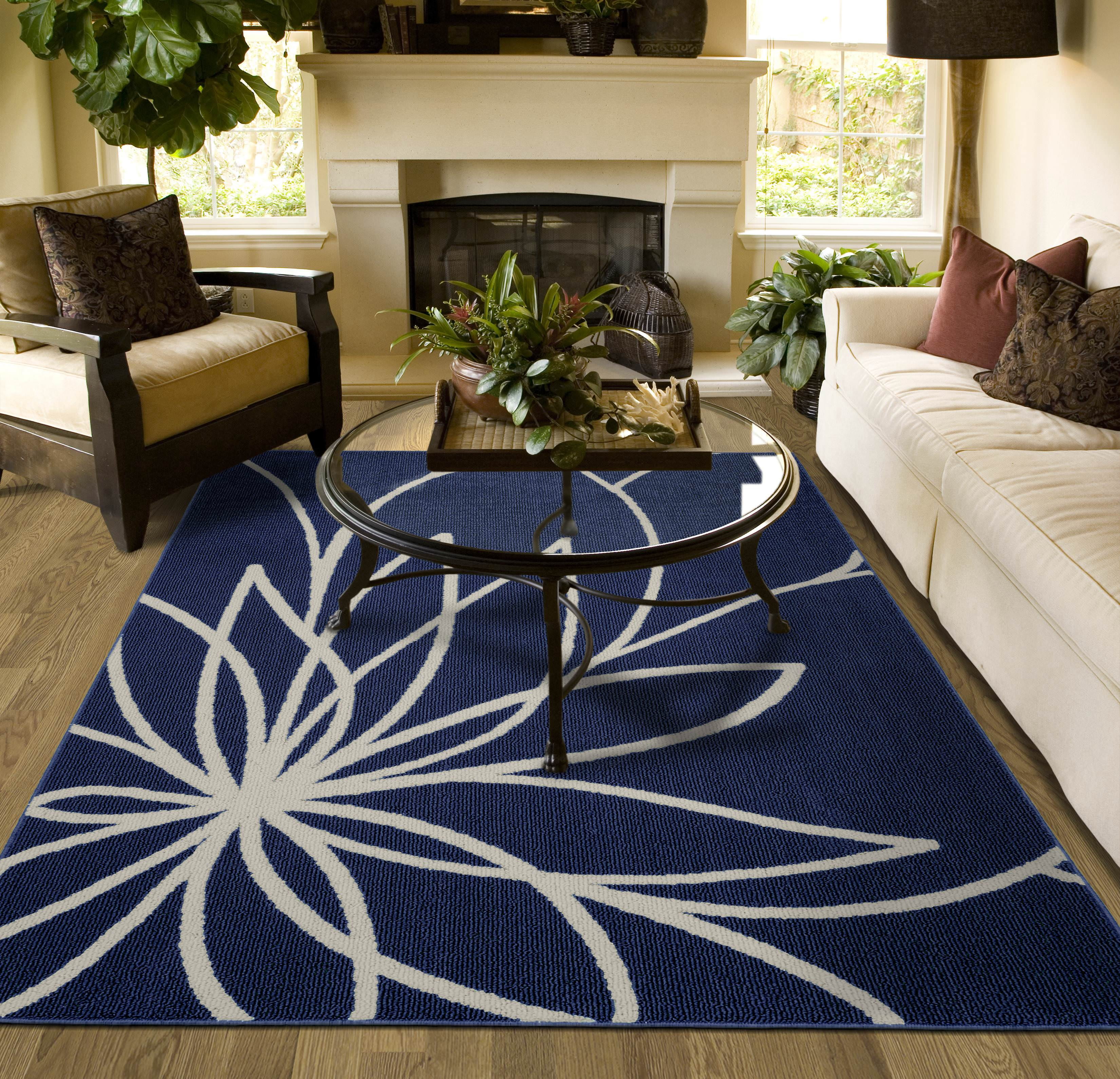 Garland Rug Grand Floral Indigo/Ivory Indoor Area Rug, 8' x 10'
