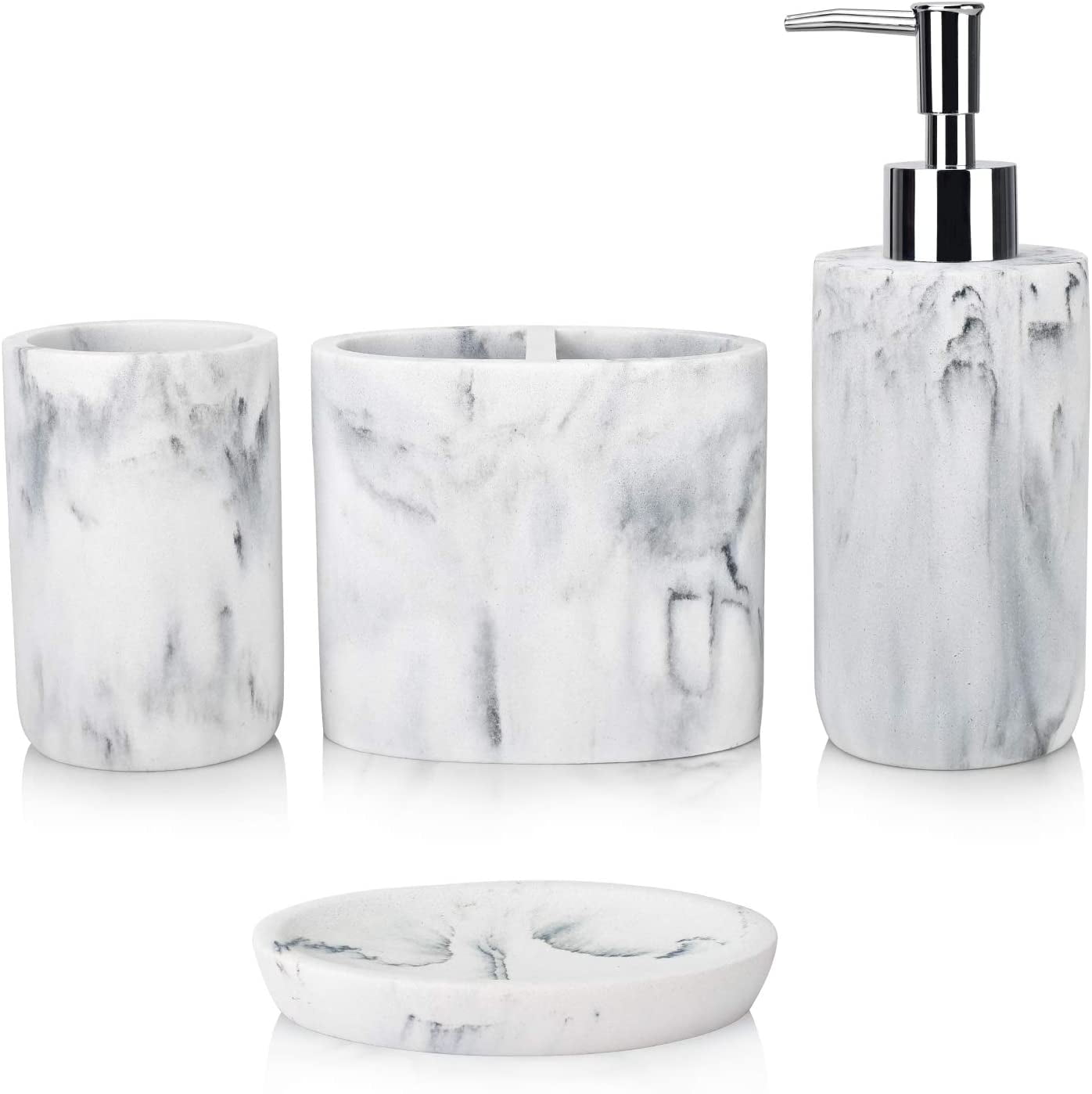 Bathroom Accessory Set,4 Pieces White Marble Bathroom Vanity Countertop