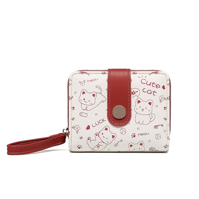 Monedero con bonito gatito para mujer, tarjetero corto para estudiante, monedero con cremallera para niñas