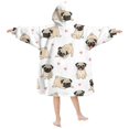 thumbnail image 2 of Pug and Hearts White Pattern Lamb Fleece Blanket Hoodies for Teens ,Teens Oversize Sherpa Wearable Hooded Blanket Sweatshirt with Super Pockets, 2 of 3