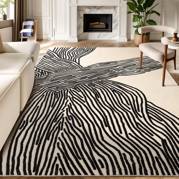 Alfombra moderna YIHOUSE, no se desprende, lavable, 58 pies, color blanco y negro
