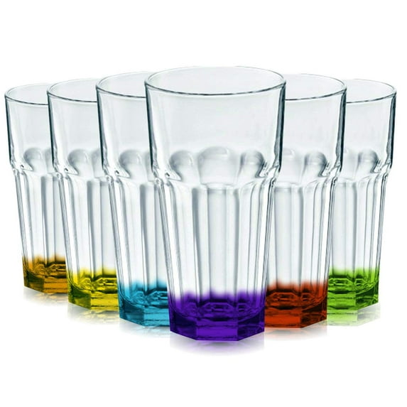 TableTop King 16 Ounce Cooler Glasses, Libbey Gibraltar Bottom Accent, Party Color, Set of 6