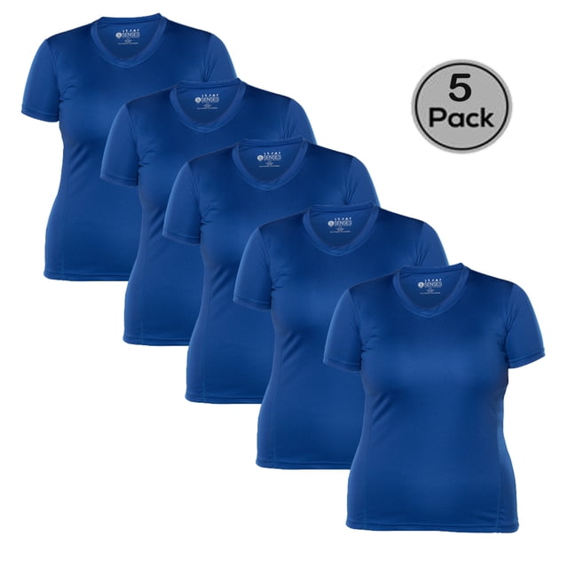 5 Senses Lot de 5 T-Shirts pour Femmes, Tissu de Performance à Séchage Rapide, 100 % Polyester