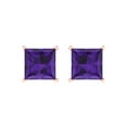 thumbnail image 3 of 3.0 Ct Princess Cut Studs Purple Natural Amethyst 18K Rose Solid Solid Gold Everyday Dainty Earrings Push Back, 3 of 7
