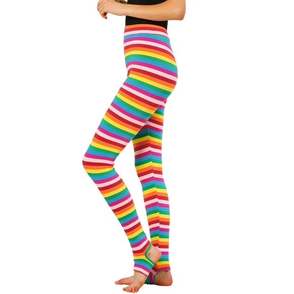 Unique Bargains Women's Stripes Elastic Waistband Stirrup Leggings