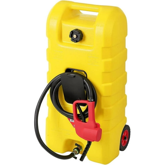15 Gallon Fuel Caddy Portable Fuel Transfer Tank with LE Siphon Pump & 10ft Delivery Hose – Diesel & Gasoline Fuel Tank On Wheels for Cars, Lawn Mowers, ATVs & Boats - Yellow