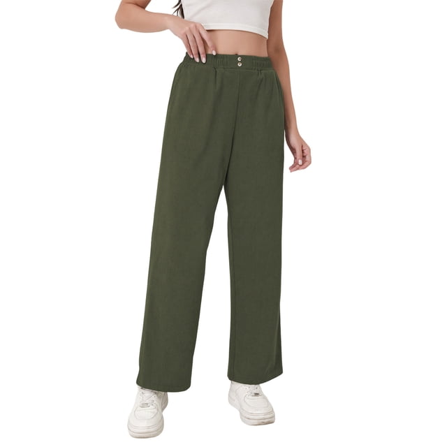 TaTaai Women's Casual Solid Corduroy Long Pants Elastic Waist Sweatpants with Pockets Soft Thick Fabric Daily Wear Trousers Gift