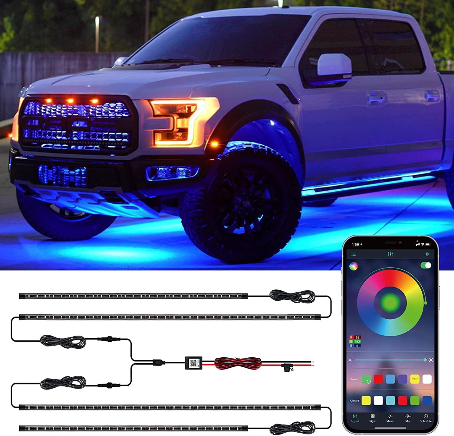 Exterior Car LED Light, RGB Car Underglow Lights with App Control