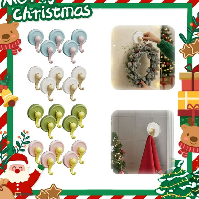5 Ganchos Navideños Adhesivos Sin Clavos Ni Perforaciones, de Plástico Beige, Ideales para Baño, Cocina y Ropa. Diseño Resistente Al Agua y Duradero. 7,9 X 5,8 X 3 Cm. 125 G. Gancho Sin Marcas.