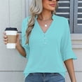 thumbnail image 2 of 3/4 Length Sleeve Womens Tops Solid Color V Neck Spring Shirts Ladies Top Summer Shirt Casual Blouse Turquoise M, 2 of 5