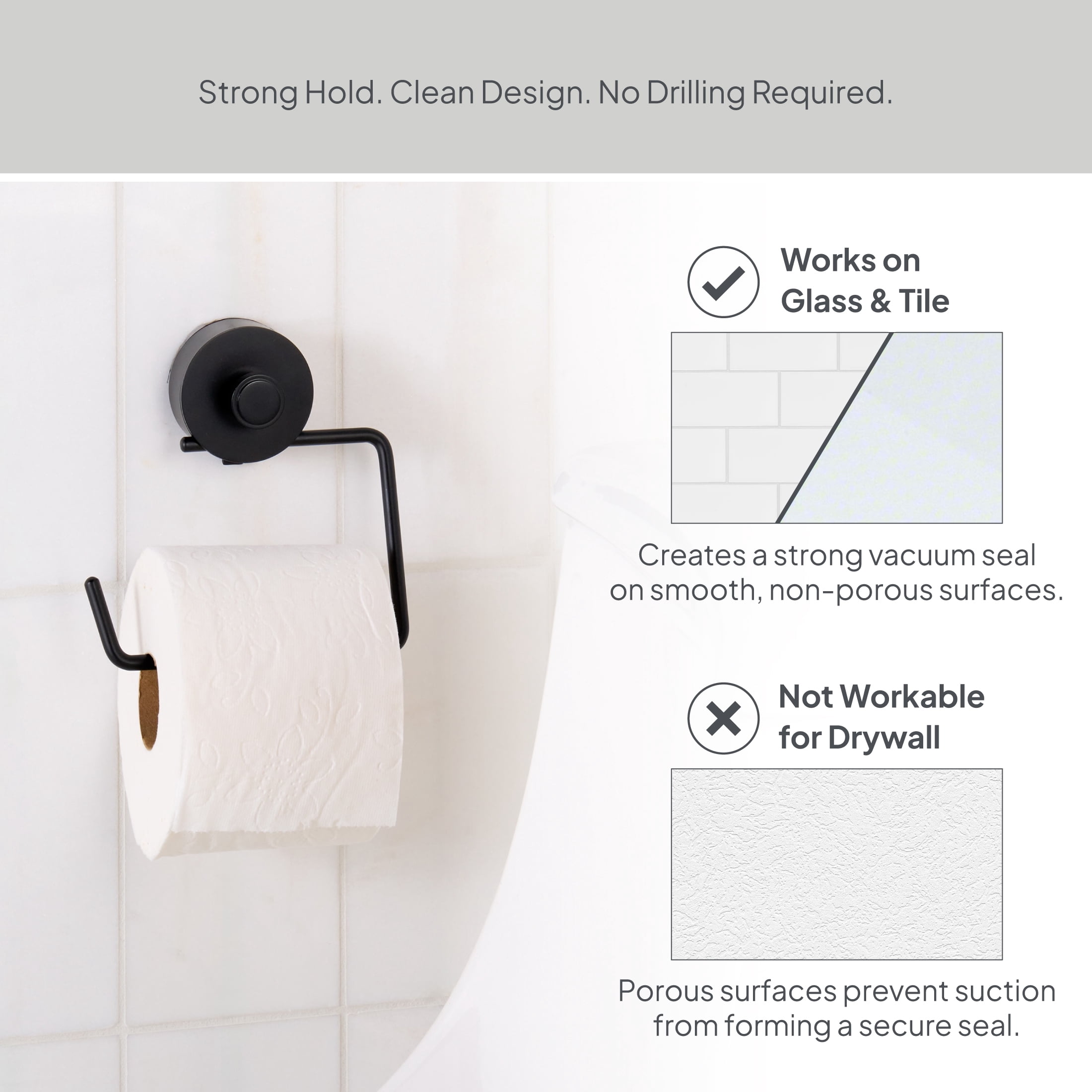 Better Homes & Gardens StyleGrip Suction Mount Towel Ring with Built-In Hook, Matte Black