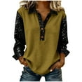 thumbnail image 2 of ClodeEU Womens Color Blocked Faux Sequins Long Sleeve Lapel Button Loose Sweatshirts Khaki,Womens Plus XXL, 2 of 6
