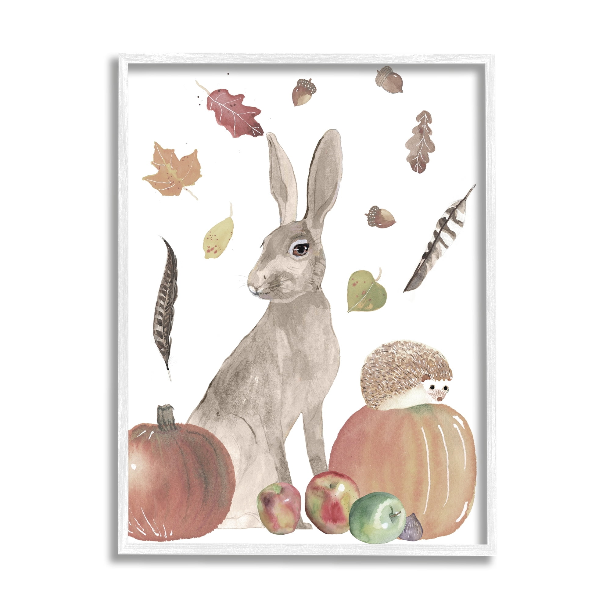 Stupell Industries Autumn Season Rabbit and Hedgehog Pumpkin Foliage, 24 x 30,Design by Alicia Longley