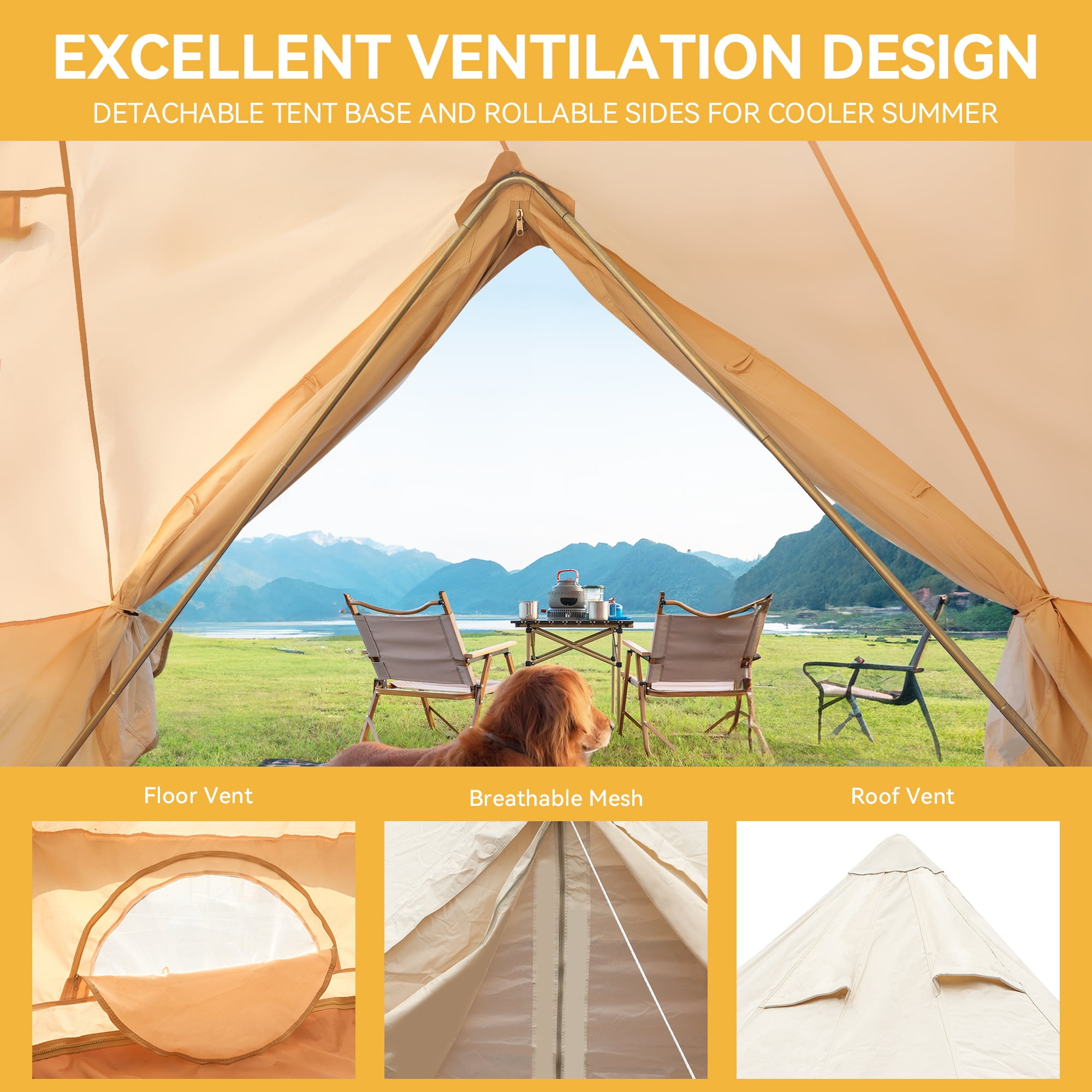 Dextrus Camping Tent with Stove Jacks & 4 Breathable Windows Cotton for Outdoor Family Party, Camping, Picnic, Barbecue