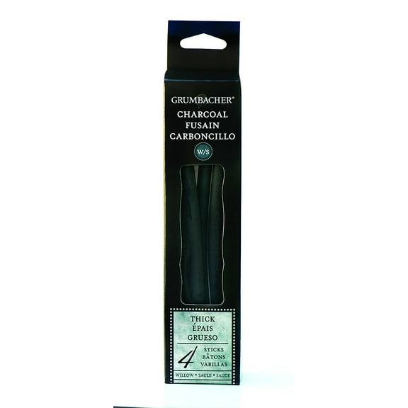 Grumbacher Willow Charcoal, Thick, Black, 4-Pack