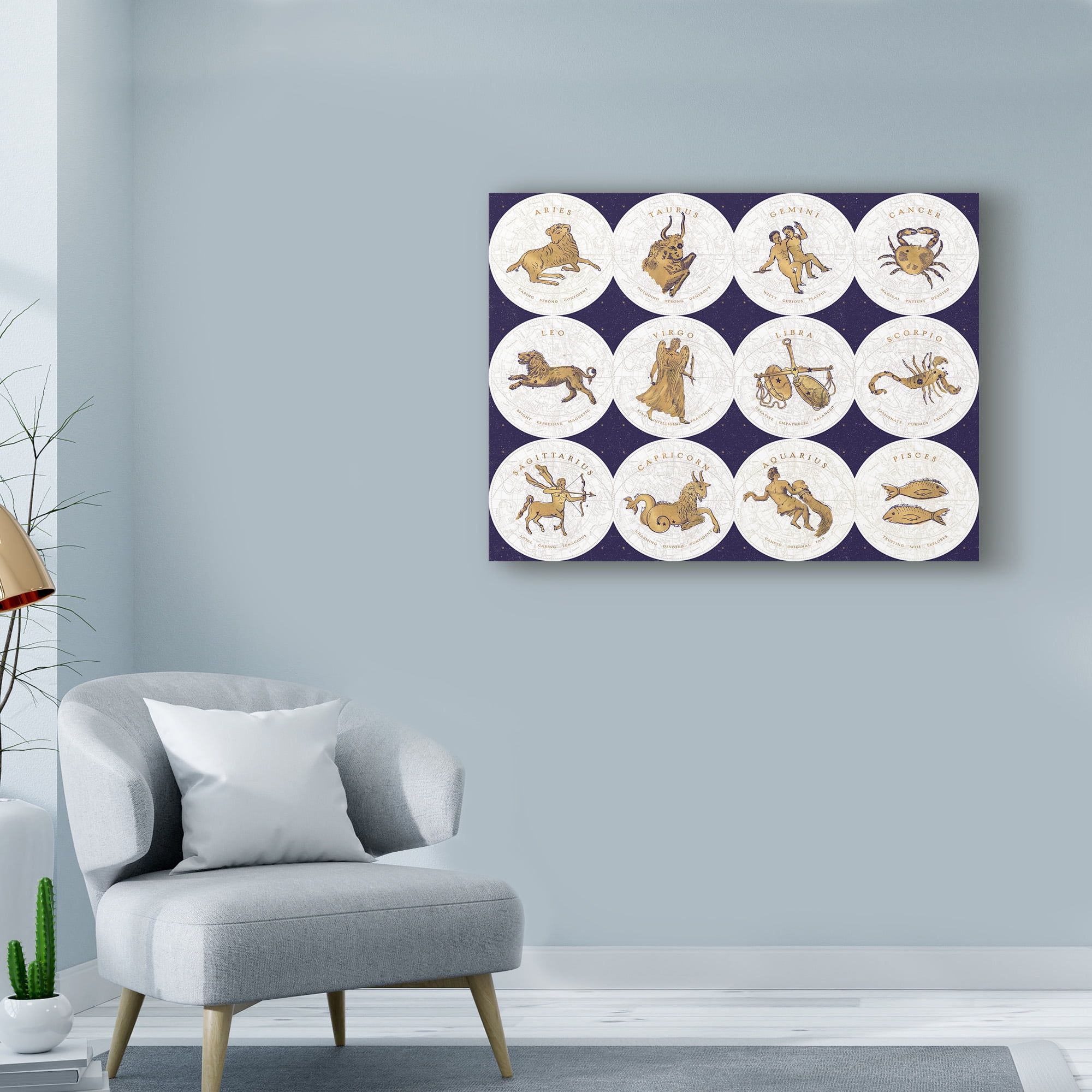 Trademark Fine Art 'Gilded Zodiac Signs' Canvas Art by Sue Schlabach
