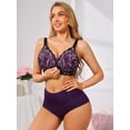 thumbnail image 4 of INSPIRE CHIC Women's Lace Front Zipper Closure Wireless Bra Push Up Full Coverage Lightly Padded Lingerie M Purple, 4 of 4