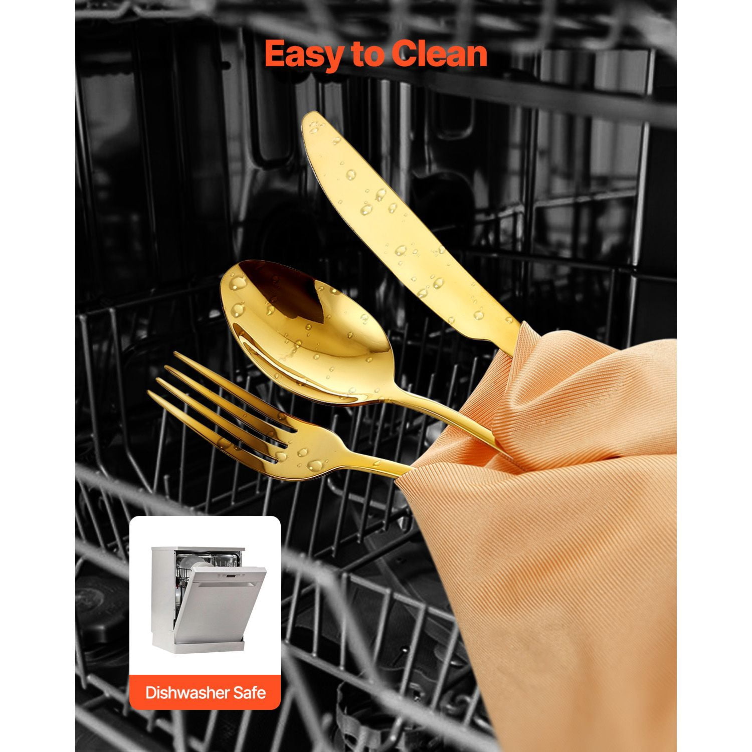 60-Piece Flatware Set, 18/0 Stainless Steel, Includes 12 Each of Dinner Forks, Dinner Spoons, Dinner Knives, Dessert Forks & Dessert Spoons, Dishwasher Safe, Modern Design