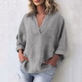 thumbnail image 2 of WTOBBY Women's V-Neck Pullover Long Sleeve Top, Cotton Linen Casual T-Shirt for Fashion Comfort, Relaxed Fit with Soft Stretch Fabric, Daily Wear Essential,Light Gray S, 2 of 5