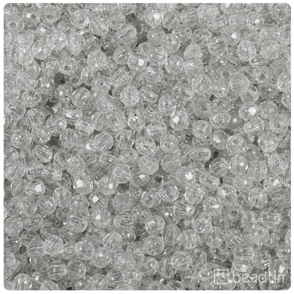 BeadTin Silver Sparkle 4mm Faceted Round Plastic Beads (1350pcs)