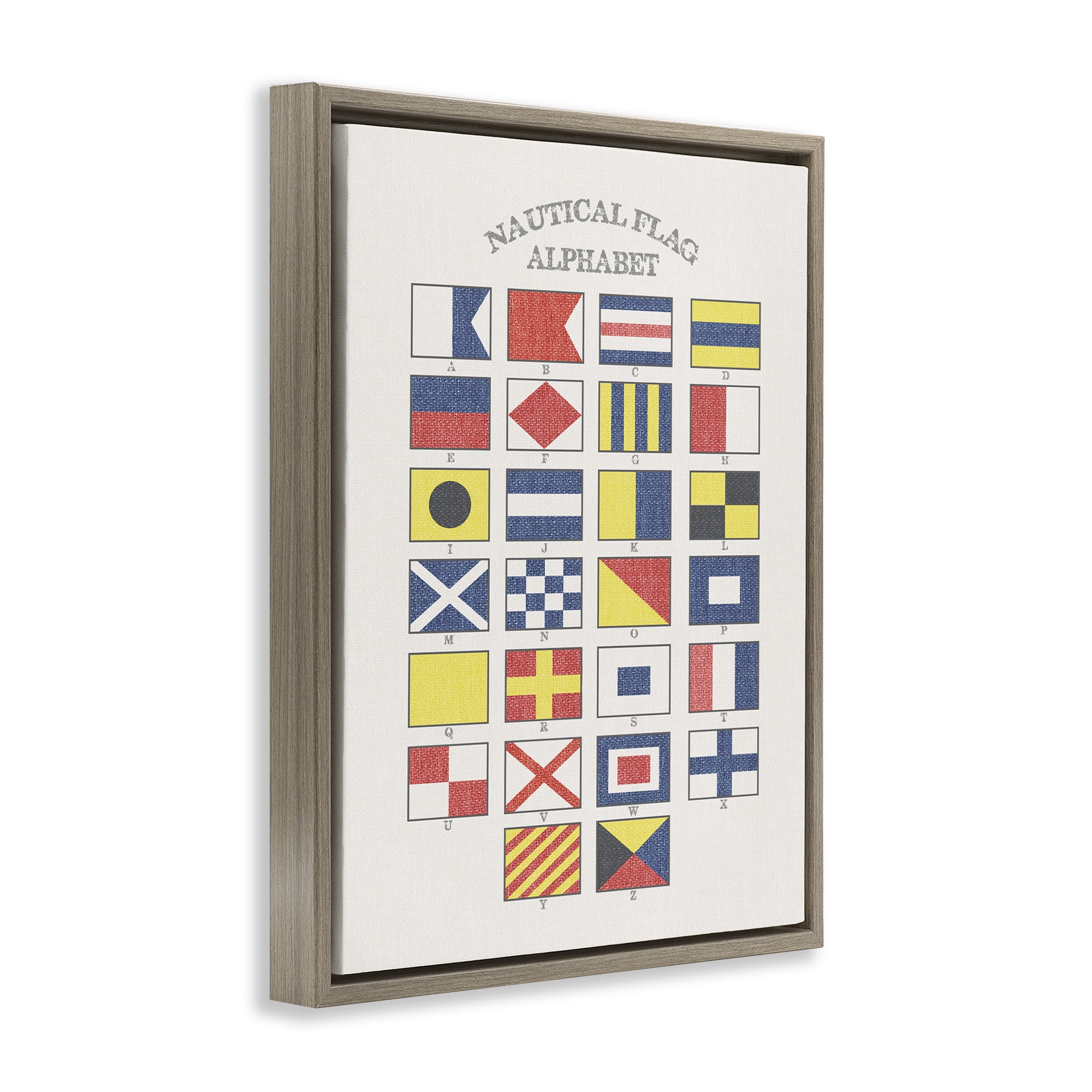 Stupell Industries Nautical Flag Alphabet Nature Painting Brown Floater Framed Canvas Art Print Wall Art, 17 x 21