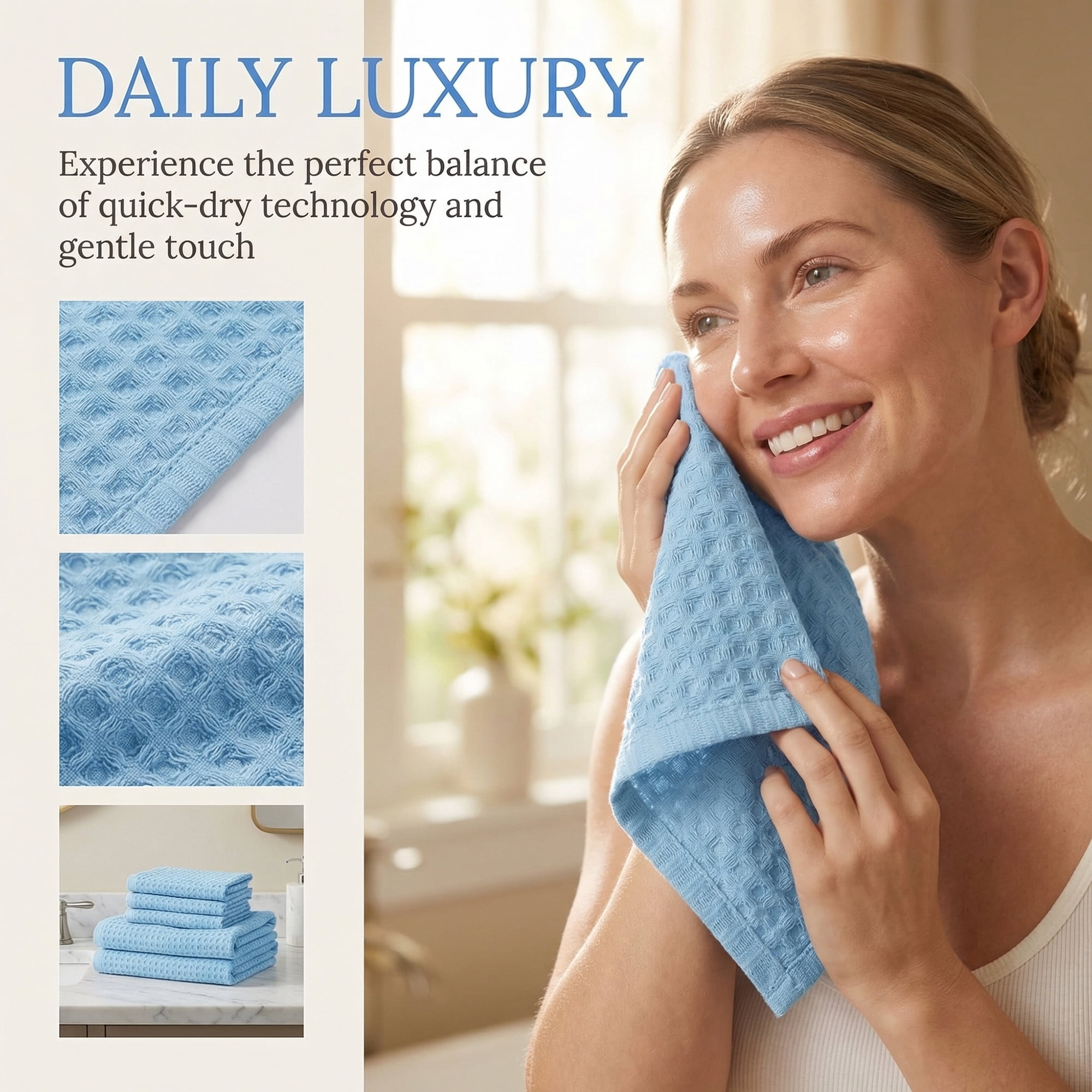 Unique Bargains Cotton Waffle Soft Quick Dry Lint Free Face Cloths 13x13in Blue 4pk