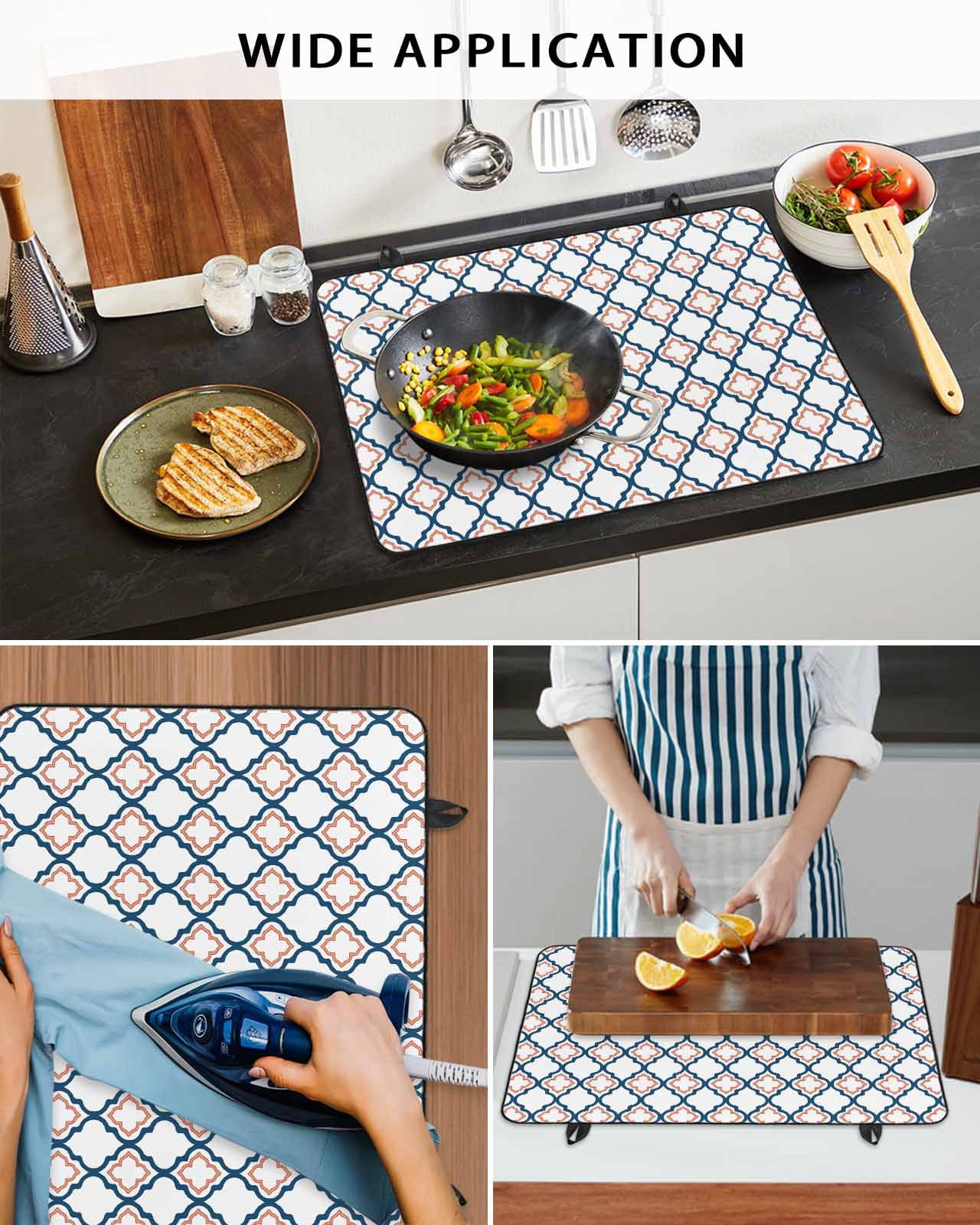 nqOlkjepod Large Induction Cooktop Protector Mat 36"x21", White Orange Moroccan Stove Top Covers for Electric Stove, Geometric Abstract Art Decorative Stove Burner Cover Mats, Glass Top Stove Cover