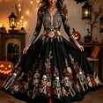 thumbnail image 2 of Women's Halloween Print V Neck Long Sleeve Casual Dress, Festive Party Cosplay Outfit, 2 of 4