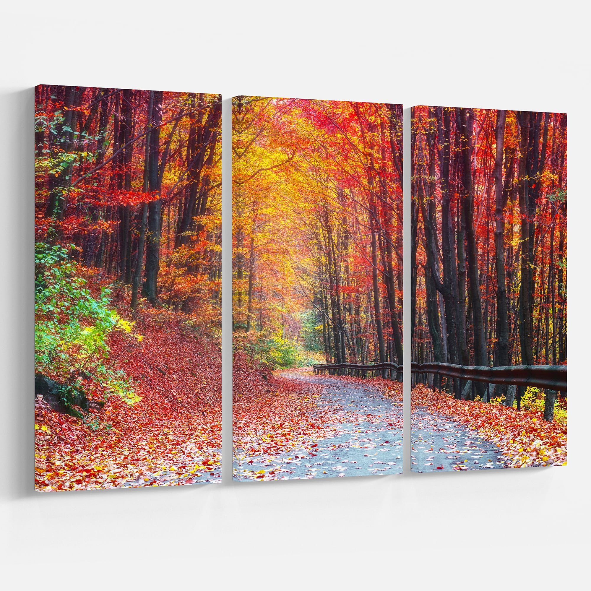 Designart 'Road in Beautiful Autumn Forest ' Modern Forest Canvas Art