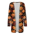 thumbnail image 3 of WTOBBY Women's Halloween Print Mid-Length Cardigan Jacket Casual Fashion Comfortable Open Front Long Sleeve Cover Up With Pockets Fall Outerwear,Ginger 2XL, 3 of 7