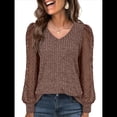 thumbnail image 3 of Blusas de Encaje de Larga para Mujer, Suéteres de Cuello en V A para Otoño 2025, Atuendos Elegantes e Informales de Invierno Marrón Oscuro L, 3 of 8