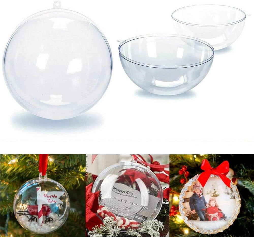 TETOU 20Pcs Christmas Ornaments Balls, 80mm Clear Plastic Fillable Ornament for Crafts, Clear Acrylic DIY Ornaments for Christmas Tree Holiday Wedding Party Home Hanging Decor