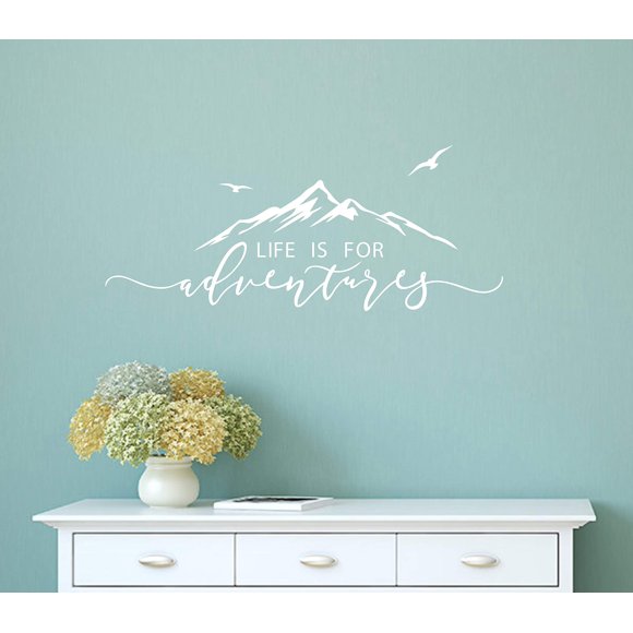 Gestyz Calcomanía De Montaña Blanca, Pegatina De Pared De Aventura, Decoración De Guardería, Decoración Del Hogar (57X21Cm Acabado Mate)