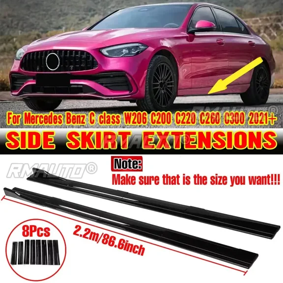 2.2m Side Skirts Extension Rocker Splitters Diffuser Winglet Wings For Mercedes For Benz C class W206 C200 C220 C260 C300 2021 