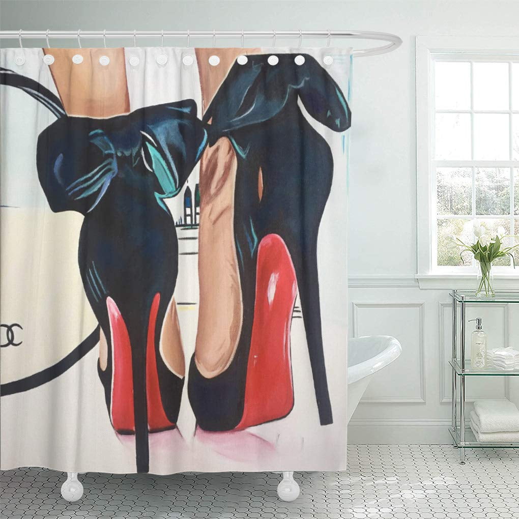 Modern High Heels Girl Kiss Waterproof Fabric Shower Curtain Home Decor Bath Mat 